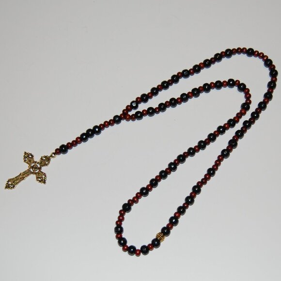 Rosary Necklace,Wood Rosary Necklace,Cross Necklace,Wooden Beaded Necklace - Picture 2 of 3